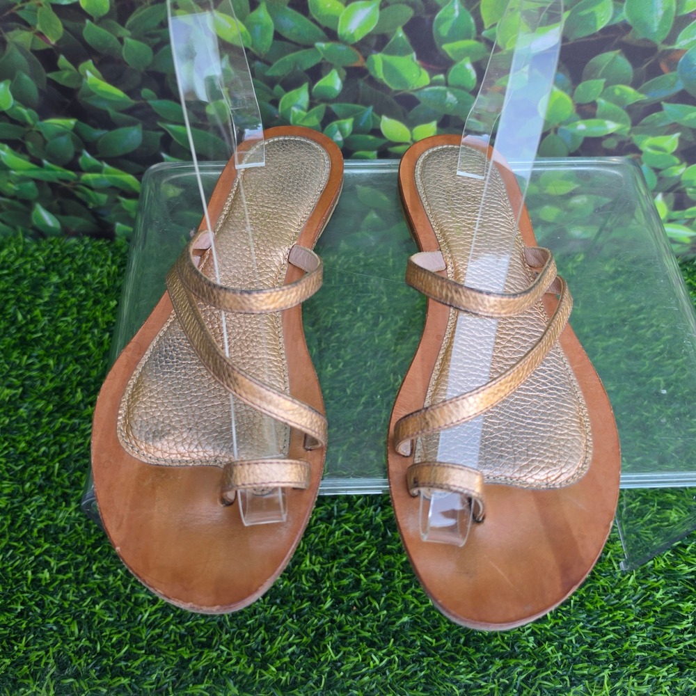 Cornetti Handmade in Italy Metallic Bronze Leather Strappy Toe Loop Sandals 39